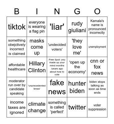 Debate Bingo Card 2 Bingo Card