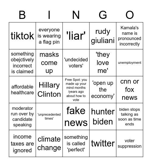 Debate Bingo Card 2 Bingo Card