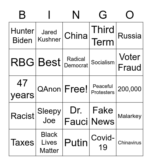 Presidential Debate Bingo Card