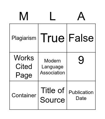 MLA Style & Format Bingo Card