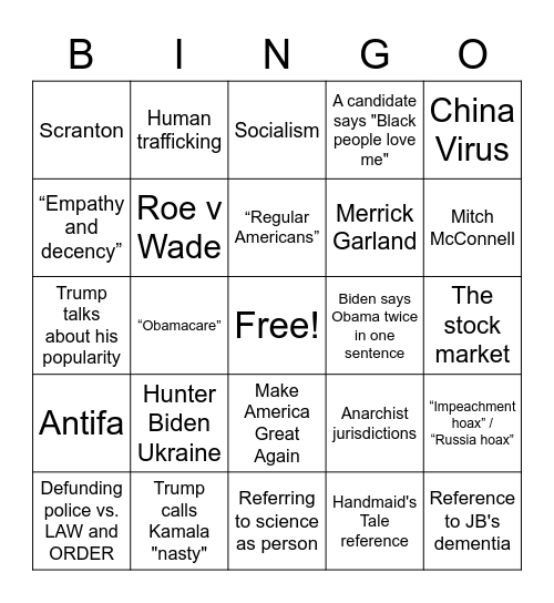 Debate Bingo Card