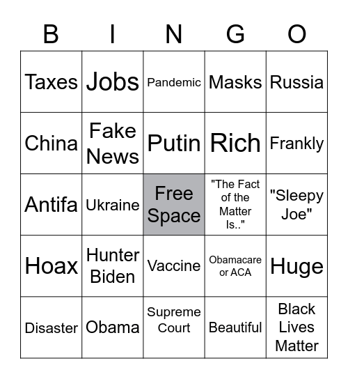 Presidential Debate Bingo 2020 Bingo Card