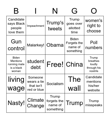 First Democratic Presidential Debate 2020 Bingo Card