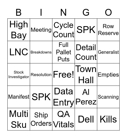 Team Building Bingo Card