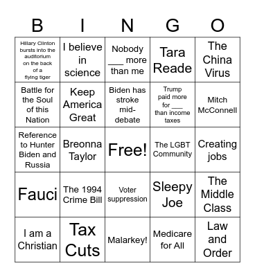 DEBATE NIGHT!!! Bingo Card
