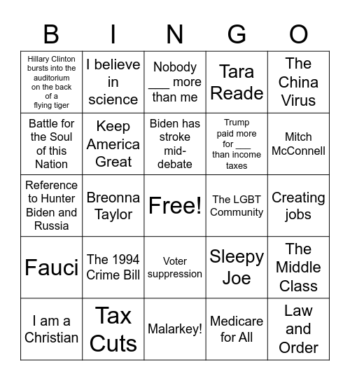 DEBATE NIGHT!!! Bingo Card