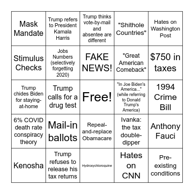 Debate Bingo Card