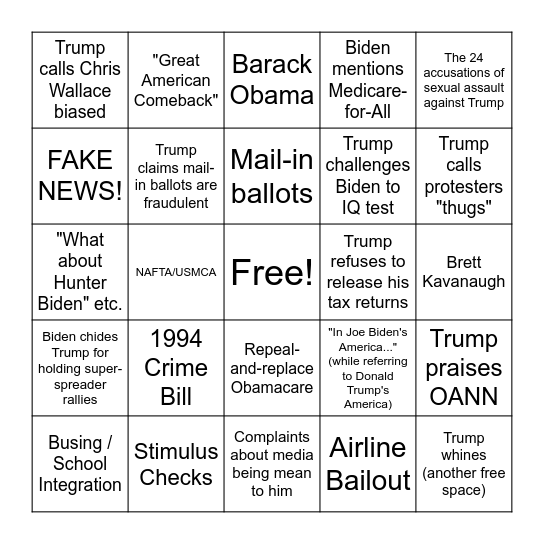 Debate The Bingo Card