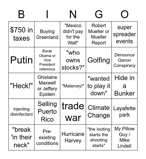 Biden Bingo Card