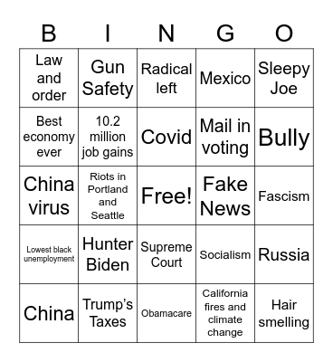 Debate #1 Bingo Card
