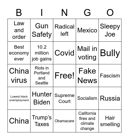 Debate #1 Bingo Card