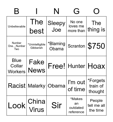 2020 Debate Bingo Card
