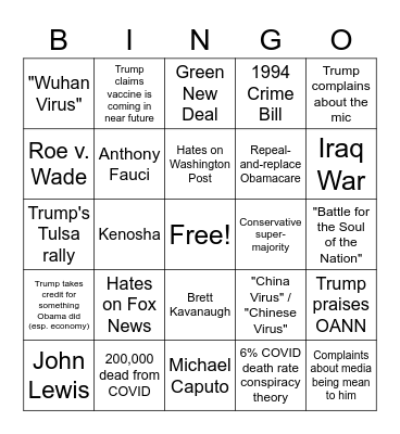 Huntley First Debate Bingo Card