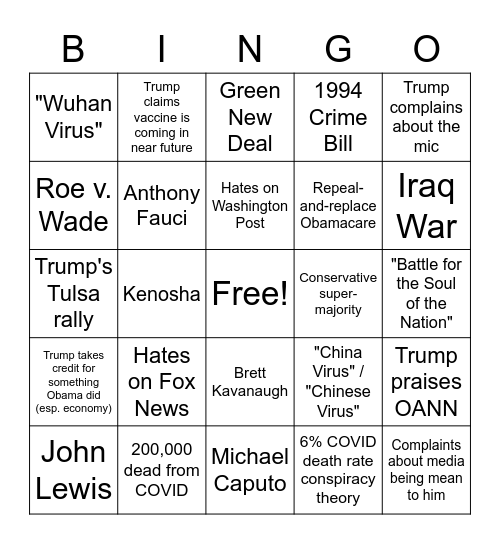 Huntley First Debate Bingo Card