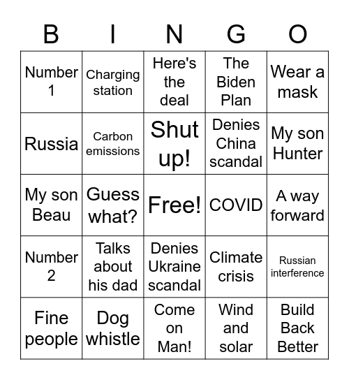 Biden Bingo Card