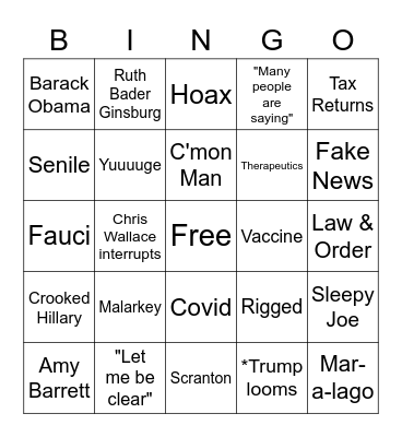 1st Presidential Debate Bingo Card