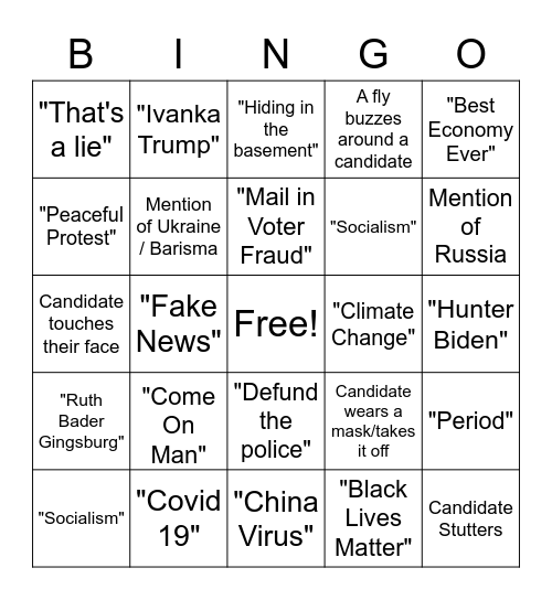 First Debate Bingo Card