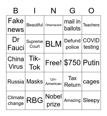 Biden vs Agent Orange Bingo Card