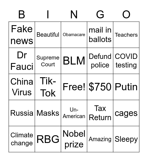 Biden vs Agent Orange Bingo Card