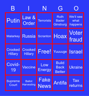 TRS Presidential Debate Bingo Card
