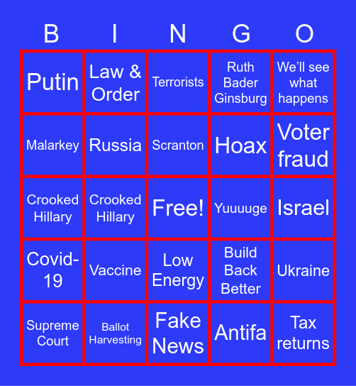 TRS Presidential Debate Bingo Card