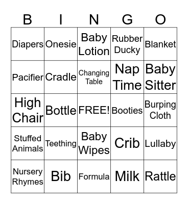 Paris and Tommy's Baby Shower Bingo Card
