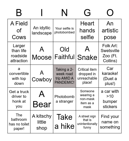Eric & Lauren's Epic Adventure! Bingo Card