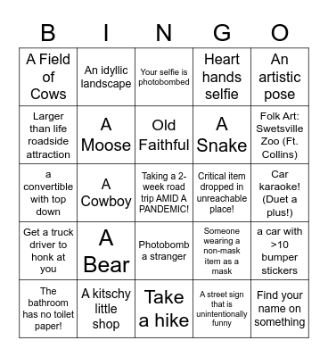 Eric & Lauren's Epic Adventure! Bingo Card