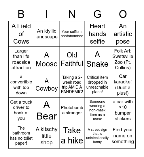 Eric & Lauren's Epic Adventure! Bingo Card
