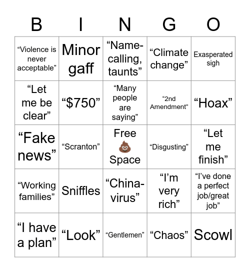 2020 Debate - Card No. 1 Bingo Card