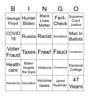 Presidential Debate 9.29.2020 Bingo Card