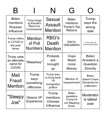 2020 Election Bingo Card