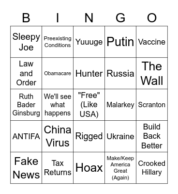 Debate 1 2020 Bingo Card