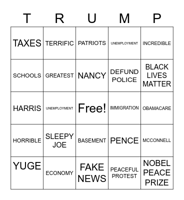 2020 PRESIDENTIAL DEBATE Bingo Card