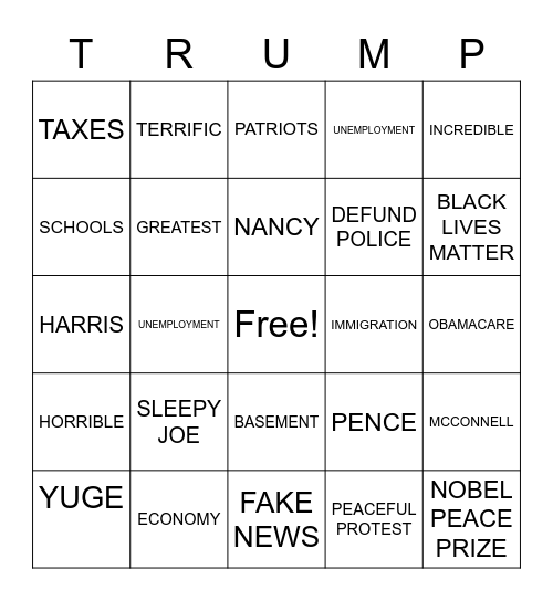 2020 PRESIDENTIAL DEBATE Bingo Card