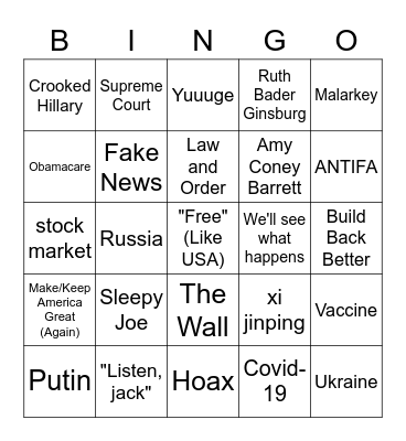 Debate 1 2020 Bingo Card