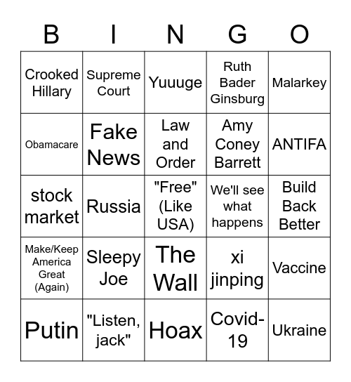 Debate 1 2020 Bingo Card