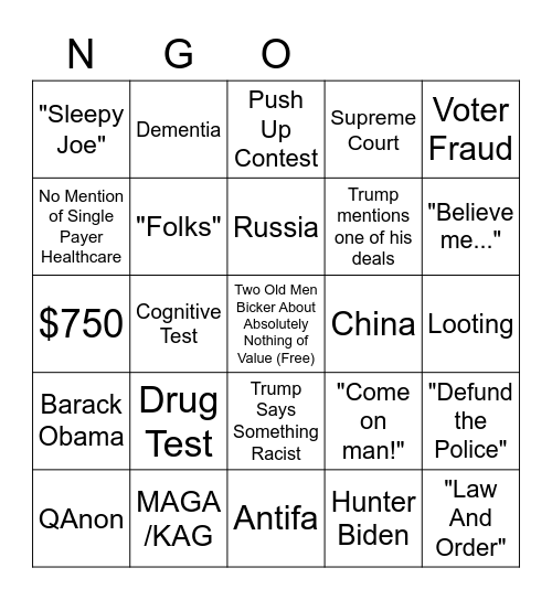 Debate Bingo Card