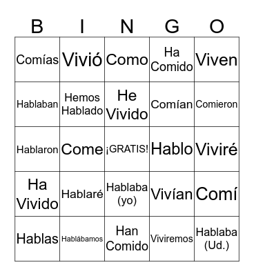 It is Spanish 3 BINGO Time!!!!!!!!!!!!!!!!!!!!!!!!!!!!!!!!!! Bingo Card
