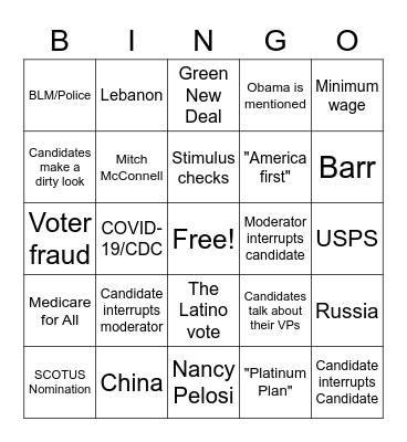 First 2020 Presidential Debate Bingo Card