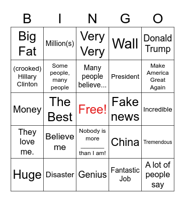 2020 Prez Debate - Trump Bingo Card