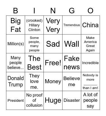 2020 Prez Debate - Trump Bingo Card