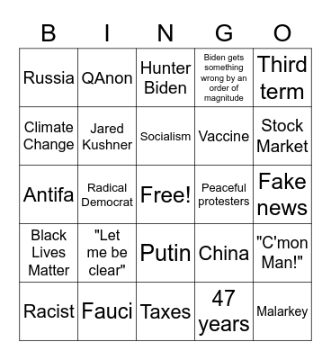 DePrez Debate DeBingo Card