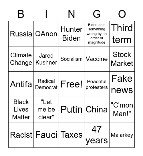 DePrez Debate DeBingo Card