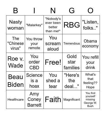 First Debate Watch Party and Debrief Bingo! Bingo Card