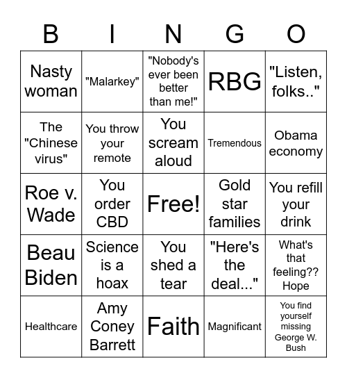 First Debate Watch Party and Debrief Bingo! Bingo Card