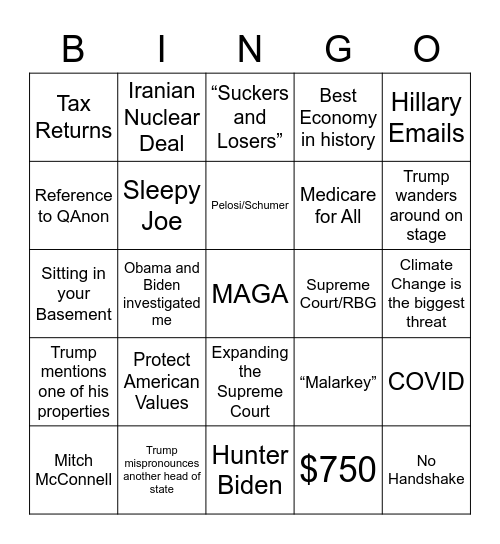 2020 Presidential Bingo Card