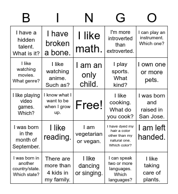 City Year Tutoring Bingo Card