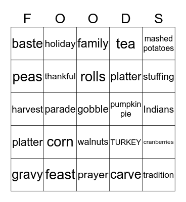 Happy Thanksgiving Bingo Card
