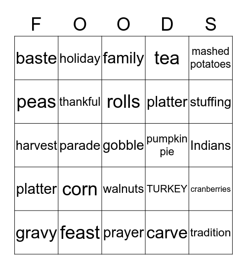 Happy Thanksgiving Bingo Card